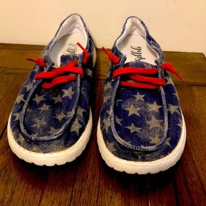 Red white and stars gypsy jazz loafers